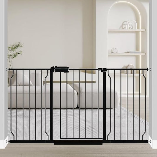 Fairy Baby Extra Wide Baby Gate Black 57.5-62 Inch Wide, Walk Through Pressure Mounted No Drill, Long and Large Tension Dog Gates for Pet and Kids-PawvioPets