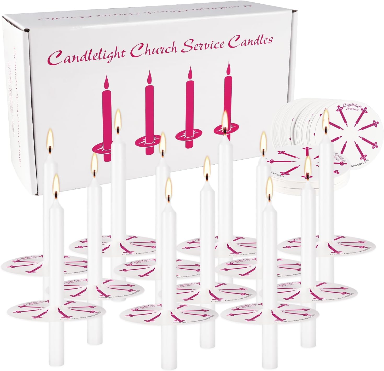 100 White Odorless Taper Candles - Handheld with Drip Protection, 5 Inches - Church & Sabbath Religious Candles