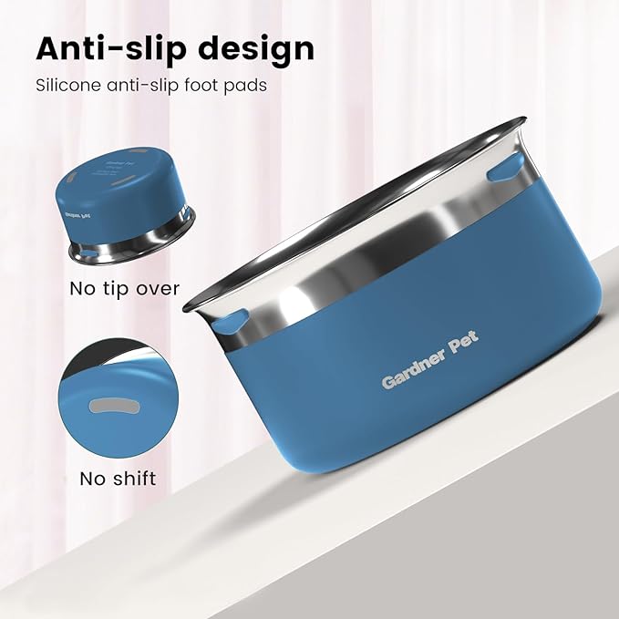 Gardner Pet Dog Bowls 1 Gallon (3.85L) Stainless Steel No Spill Dog Water Bowl, Slow Water Feeder Metal Bowls, Spill Proof Water Dispenser for Large Dogs, Promotes Healthy Hydration-PawvioPets