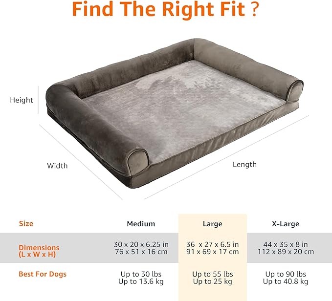 Amazon Basics Dog Bed with Cooling Gel Memory Foam, Pressure-Relief Support for Dogs up to 55lbs, Non-Slip Bottom, Machine Washable Cover, Large Sized (36" x 27"), Brown-PawvioPets