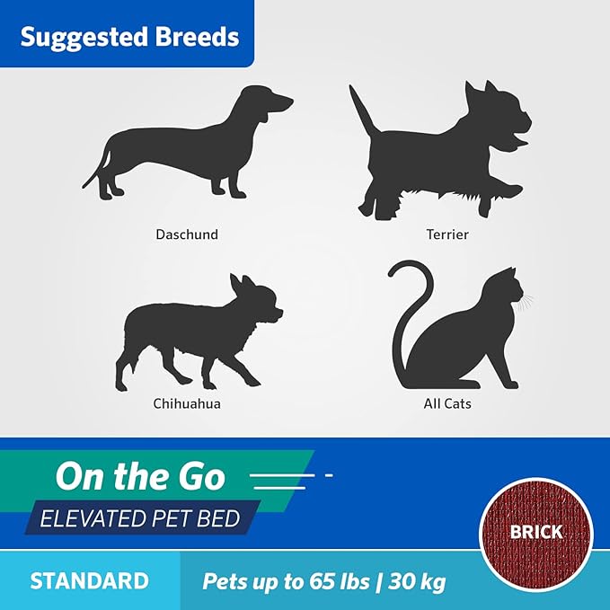 Coolaroo On-The-Go Elevated Dog Bed - Foldable Pop-Up Travel Dog Bed with Breathable, Moisture-Resistant Fabric, Carry Bag Included, Lightweight & Portable, Brick, Standard-PawvioPets