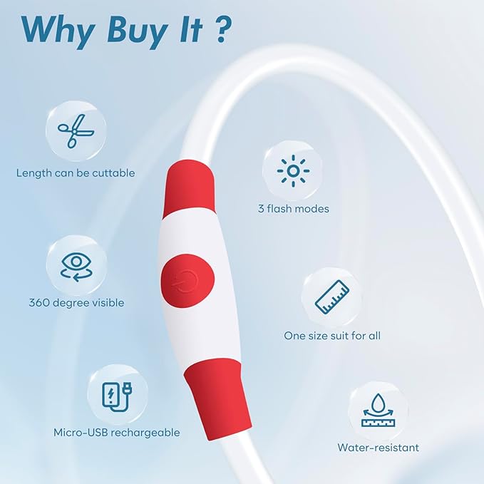 BSEEN Light Up Dog Collar - Rechargeable LED Dog Collar - 360° Glow in The Dark Pet Collar for Small Medium Large Dogs, TPU Cuttable Puppy Collar Safety Dog Lights for Night Walking (Red 70cm)-PawvioPets