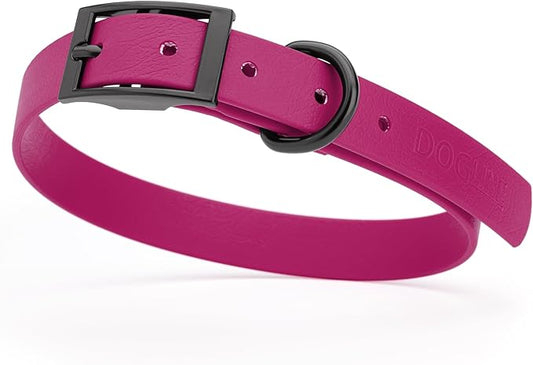 Dogline Biothane Waterproof Dog Collar Strong Coated Nylon Webbing with Black Hardware Odor- Proof for Easy Care Easy to Clean High Performance Fits Small Medium or Large Dogs, Magenta Pink-PawvioPets
