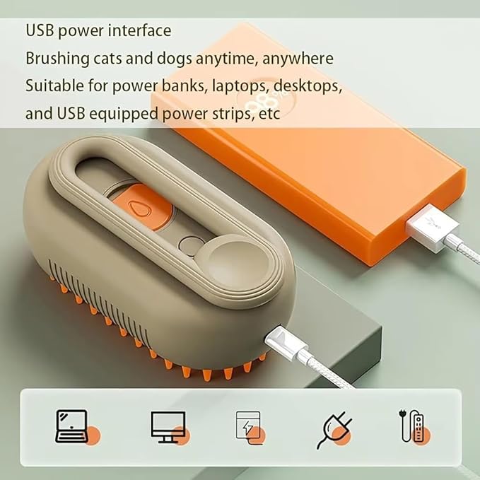 4 in 1 Cat Steam Brush Rechargeable pet spray comb Steam Brush for Cats and Dogs, Massage, Cleaning, Shedding & Combing Multifunctional Hair Removal Anti Static Grooming Tool for home (Beige)-PawvioPets