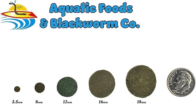 Aquatic Foods Inc. 4-Type Ultra Mix of 1/2" - 12mm Sinking Wafers, Spirulina-Algae, Worm, Shrimp, Intense Color Enhancing Wafers for Plecos, Shrimp, Snails, All Tropical Fish - 1/2-lb-PawvioPets