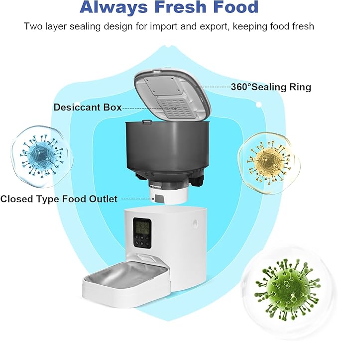 Automatic Cat Feeder, 4L Cat Food Dispenser with 10s Voice Recorder, Pet Feeder up to 8 Meals per Day, Timed Cat Feeder with Dry Food Sealed Ring (Jade White, 4L)-PawvioPets