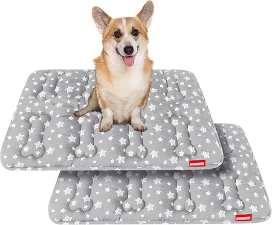 Dog Crate Mat (30" X 19") 2 Pack, Soft Dog Bed Mat with Cute Prints, Personalized Dog Crate Pad, Anti-Slip Bottom, Machine Washable Kennel Pad, Grey-PawvioPets