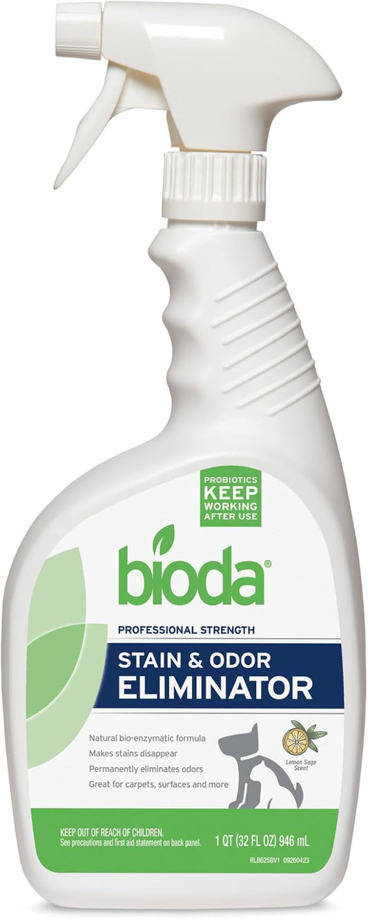 Bioda Commercial Strength Enzymatic Stain & Odor Eliminator for Pets | Industrial-Grade Formula Removes Dog and Cat Urine | USA Made Carpet Spot Cleaner | 32oz Sprayer-PawvioPets