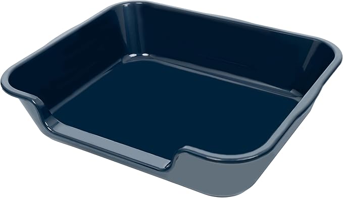 2 Pack of Extra Large Cat Litter Box (ABS Material), Low Entry Senior Litter Pen for Geriatric Kitty Big Cats, Jumbo Pet Safe Litter Boxes Tray for Indoor Pets Potty (Dark Blue, 24"L x 20"W)-PawvioPets