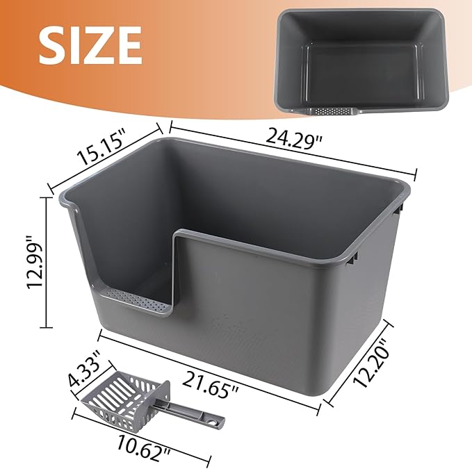 4 Packs Large Cat Litter Box with High Sides, Grey Open Top Cat Litter Basin-PawvioPets