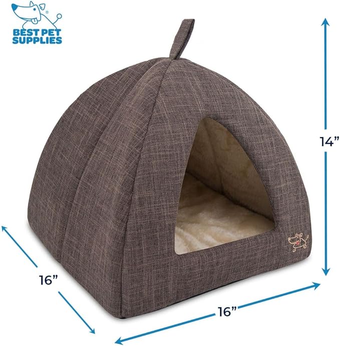 Best Pet Supplies Pet Tent-Soft Bed for Dog and Cat Brown Linen, 16" x 16" x H:14"-PawvioPets