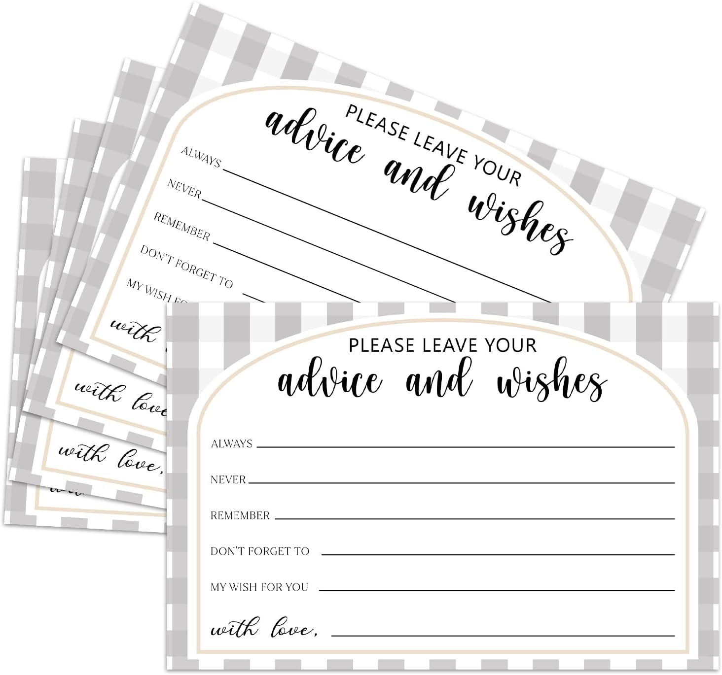 25 Advice and Wishes Cards, Grey Checkered Fill-In Advice Cards for Bridal Shower Wedding Birthday Party Baby Shower Graduation Party, Well Wishes Card for Mr & Mrs Adults, Party Supplies -07