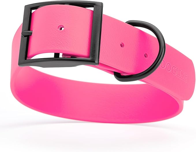 Dogline Biothane Waterproof Dog Collar Strong Coated Nylon Webbing with Black Hardware Odor- Proof for Easy Care Easy to Clean High Performance Fits Small Medium or Large Dogs, Passionfruit Pink-PawvioPets