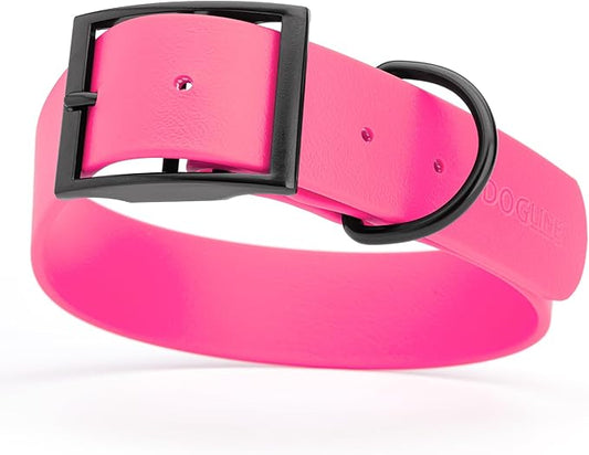 Dogline Biothane Waterproof Dog Collar Strong Coated Nylon Webbing with Black Hardware Odor- Proof for Easy Care Easy to Clean High Performance Fits Small Medium or Large Dogs, Passionfruit Pink-PawvioPets