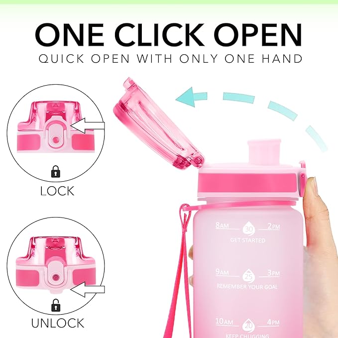 32oz Motivational Water Bottles with Time Marker & Fruit Strainer, Transparent Gradient Color Water Bottle with Times to Drink, Leakproof & BPA Free, Reusable Bottle with Strap (No Straw)-PawvioPets