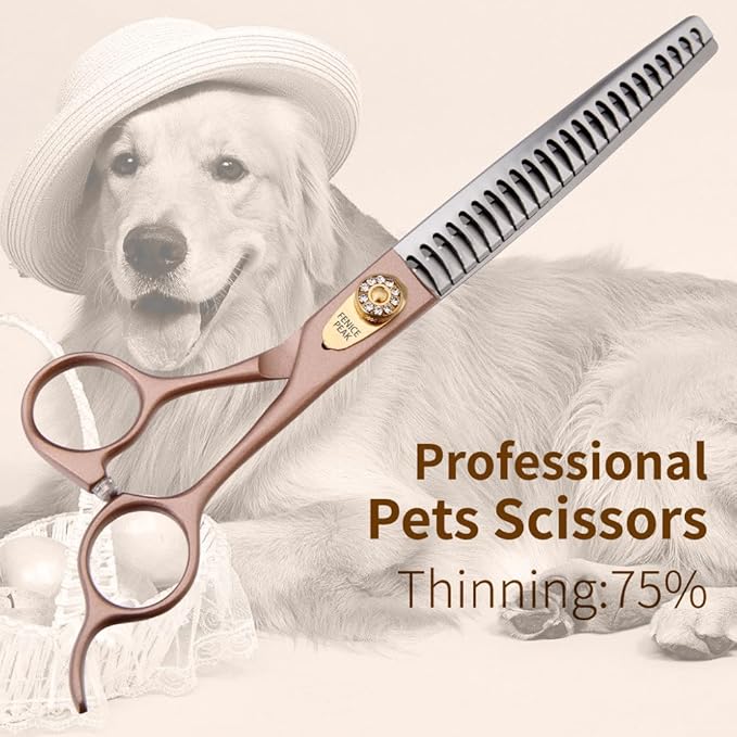 Fenice Peak Thinning Shears for Dogs and Cats Rose Gold Pet Grooming Scissors Chunkers Shears 440C Stainless Steel Professional Dog Trimming Scissors 8''-PawvioPets