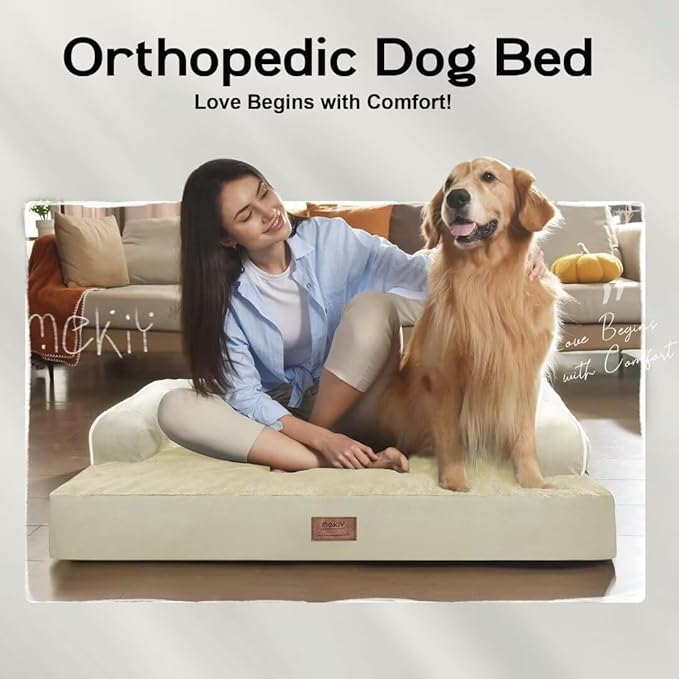 Dog Bed Medium Size Dog-Orthopedic Waterproof Bed for Dogs,Foam Couch Sofa with Washable Removable Cover & Non-Slip Bottom-Beige-PawvioPets