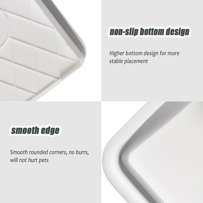 Collapsible Small Cat Litter Box, 14.6 x 10.6 x 4.8 inch Open Waterproof Low Entry Kitten Potty Pan Semi-Enclosed Pet Toilet for Sick Frail Kitty Grey-PawvioPets