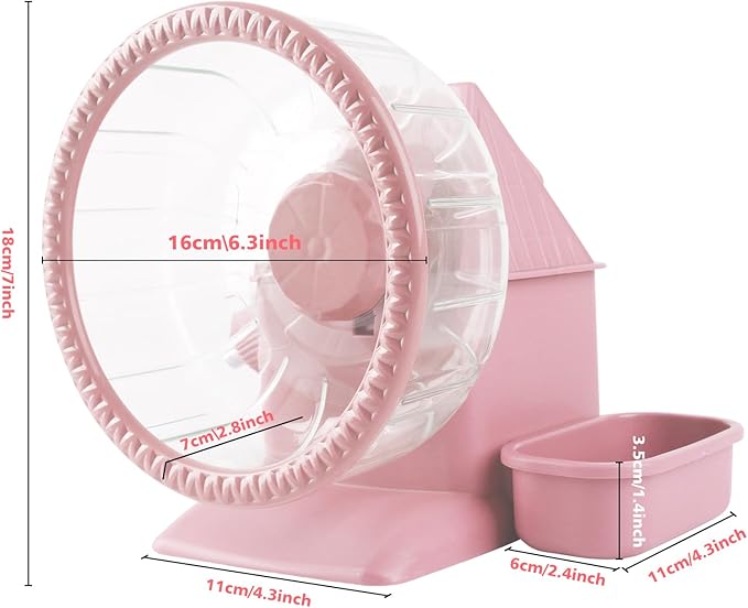 4 in 1 Silent Large Hamster Wheel Multifunctional Hamster Running Wheel Quite Running Spinner Wheel Accessories with Food Bowl Water Bottle for Hamsters Dwarf Gerbil (Pink)-PawvioPets