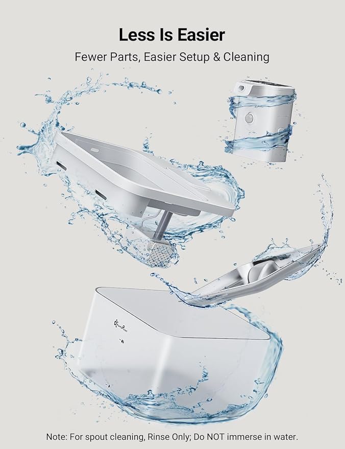 DownyPaws Battery Operated Cat Water Fountain Stainless Steel, 84oz/2.5L Fursink Wireless Pet Water Fountain for Cats Inside, Automatic Dog Water Dispenser with Faucet, Quiet Pump, BPA-Free, White-PawvioPets