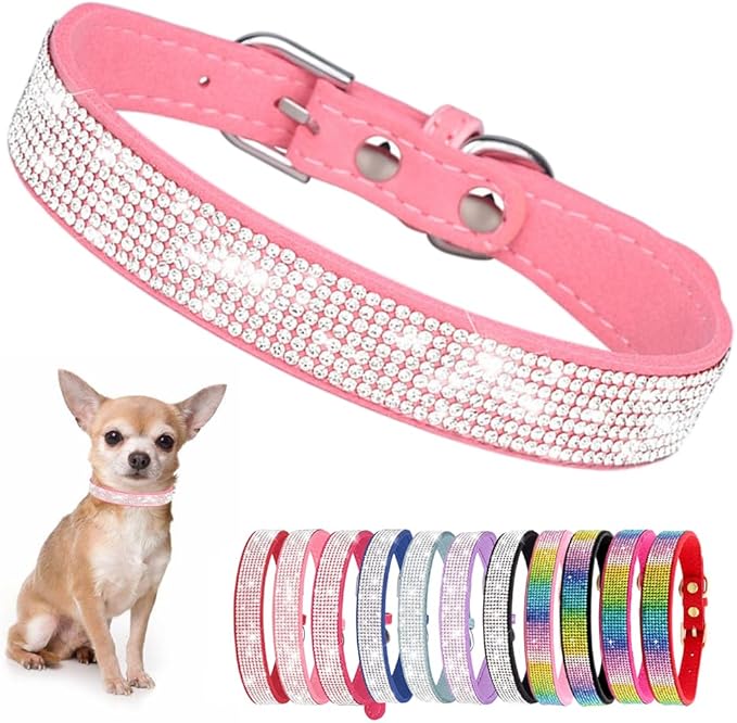 Bling Dog Collars for Large Dogs Female Diamond Fancy Crystal Glitter Pretty Jewel Rhinestone Puppy Collars for Small Medium Large Breed Pet Girl Dogs Cats Kitten, Pink L-PawvioPets