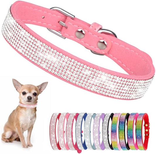 Bling Dog Collars for Large Dogs Female Diamond Fancy Crystal Glitter Pretty Jewel Rhinestone Puppy Collars for Small Medium Large Breed Pet Girl Dogs Cats Kitten, Pink L-PawvioPets