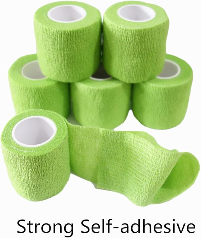 6 Pack 2" x 5 Yards Self Adhesive Bandage Wrap Breathable Cohesive Vet Wrap for Pets, Elastic Self-Adherent Tape for Sports, Wrist, Ankle (Green)-PawvioPets