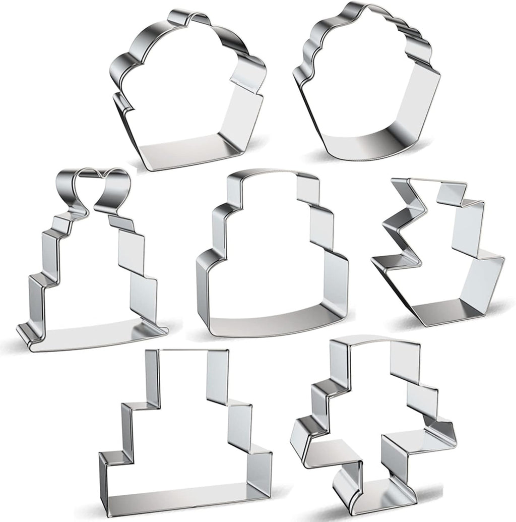 Cake Shaped Cookie Cutters Set of 7 pcs, Stainless Steel Cupcake/Birthday Cake/Wedding Cake Series Fondant Cutter Molds Baking DIY