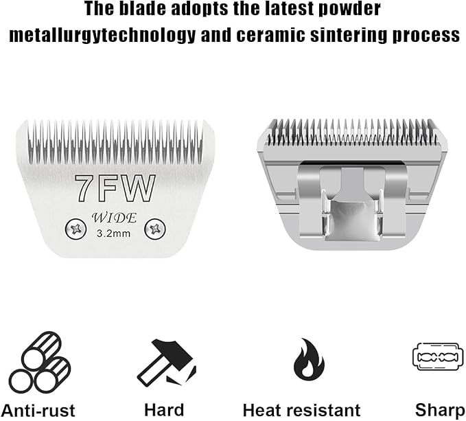 2PCS 7FW Wide Blades for Dog Grooming Blades Compatible with Andis,Oster A5,Wahl km10 Dog Clippers,Size-#7FW, 1/8-Inch Cut Length (3.2mm)(2pcs #7FW)-PawvioPets