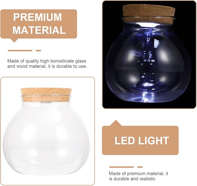 Fish Bowl with LED Light - Small Betta Fish Tank with LED Lighting and Lid Glass Fish Bowl Small Aquarium Glass Terrarium Container Bottle for DIY Landscape, Home Decor-PawvioPets