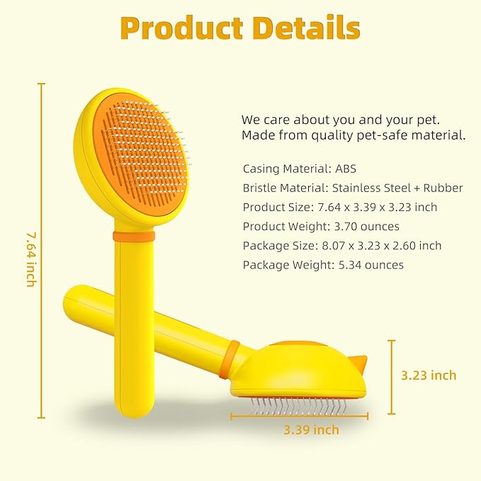 Cat Brush for Shedding, Self-Cleaning Slicker Brush for Indoor Cats, Gently Remove Loose Fur, Pet Grooming Massage Deshedding Tool, Suits Long & Short Haried Cats and Dogs-PawvioPets