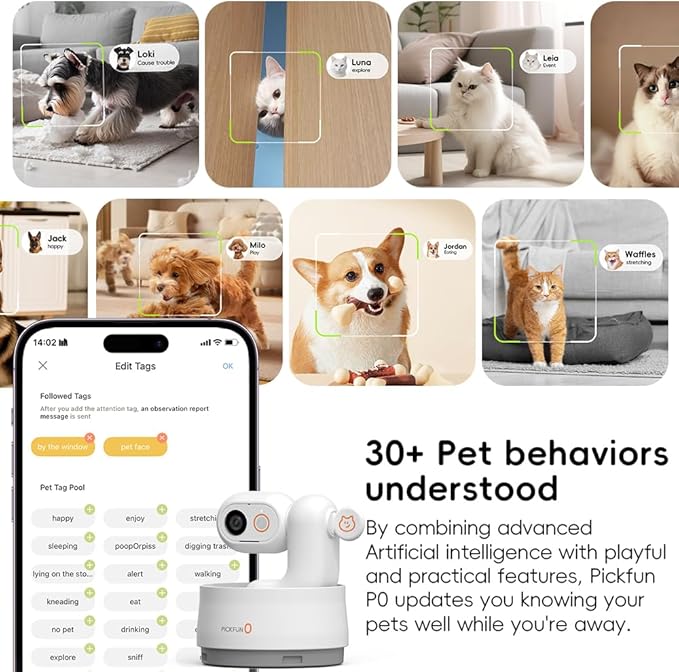 AI Dog Camera, Smart Security Camera Indoor with Phone App [Pet Recognition, Daily Activity Analysis & Motion Tracking] Cat Cam 5MP HD, 360° View, 2-Way Audio, Night Vision, 5G WiFi-PawvioPets