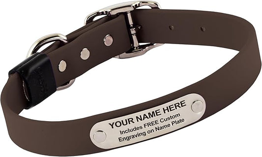 Biothane Custom Dog Collar – Waterproof, Stink-Proof Personalized Collar with Name & Phone Number – Durable, Many Sizes and Colors – Assembled in USA (Chocolate Brown)-PawvioPets