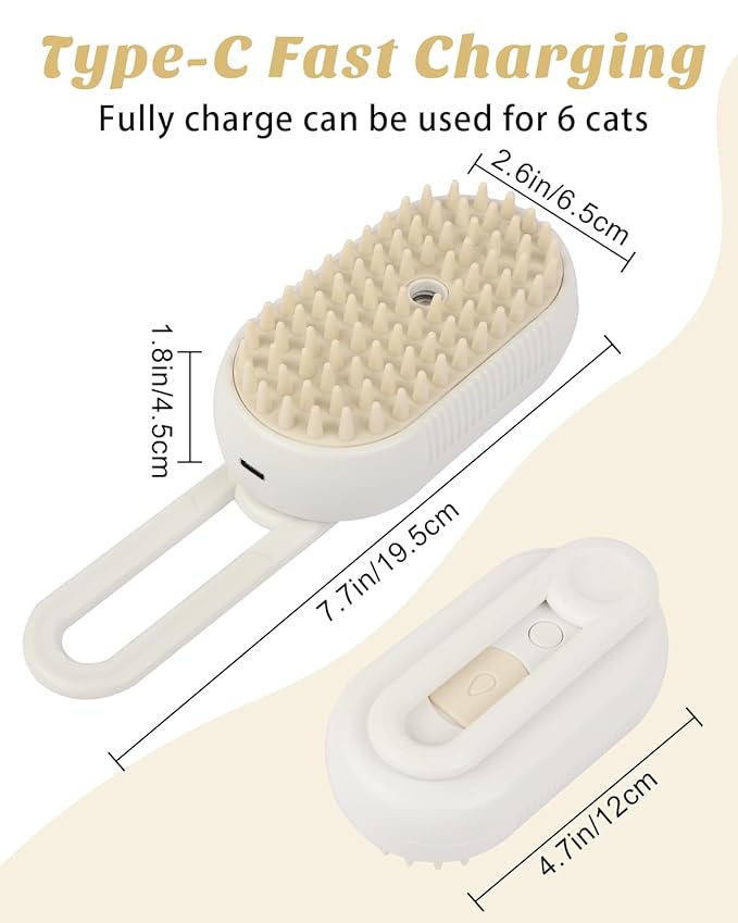 6 in 1 Cat Steam Brush for Shedding, Portable Anti-Static Grooming Comb for Cats & Dogs, Steam Misting Water Brush, Self-Cleaning Pet Hair Remover, Indoor Cat Spray Brushes for Cats & Dogs-PawvioPets