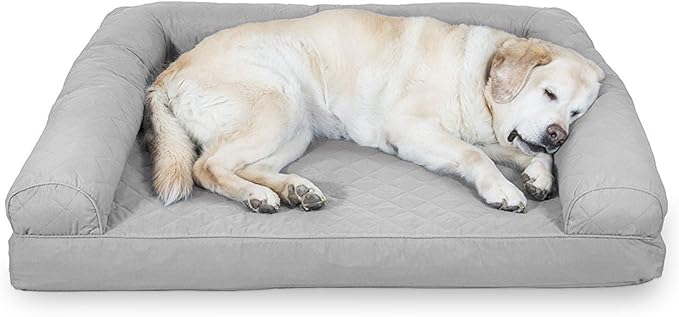 Furhaven Cooling Gel Dog Bed for Large Dogs w/ Removable Bolsters & Washable Cover, For Dogs Up to 95 lbs - Quilted Sofa - Silver Gray, Jumbo/XL-PawvioPets
