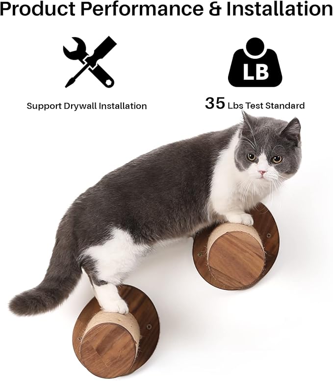 FUKUMARU Cat Wall Furniture, 11.8 Inch Cats Shelves for Drywall, Walnut Wood Kitten Stairs for Wall Mounted with Jute Scratching Kittens Steps, 2 of Pack-PawvioPets
