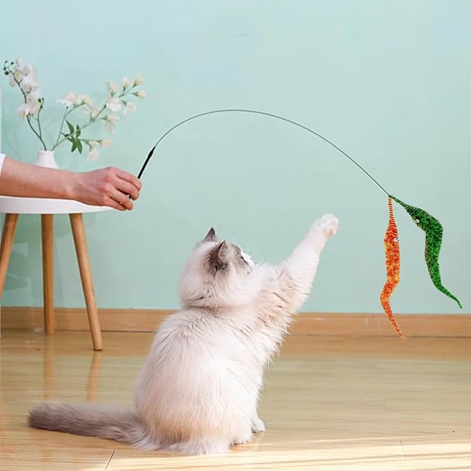 24 PCS Cat Worm Toy Zebra Print Feather Worm Teaser Refills Attachment Cute Cat Wand Replacement Interactive Wand Accessories for Fishing Pole Toy Teaser for Indoor Cats Kitten-PawvioPets