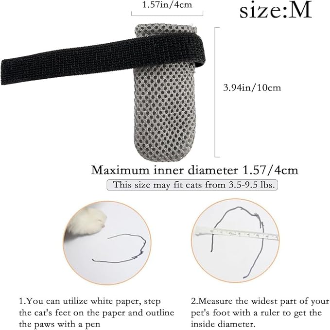 8 Pack Cat Mittens to Prevent Scratching, Adjustable Breathable Mesh Cat Booties & Claw Covers - Anti Scratch Gloves for Bathing, Nail Trimming - 4 Black & 4 Grey, Paw Inner Diameter up to 1.57 Inches-PawvioPets