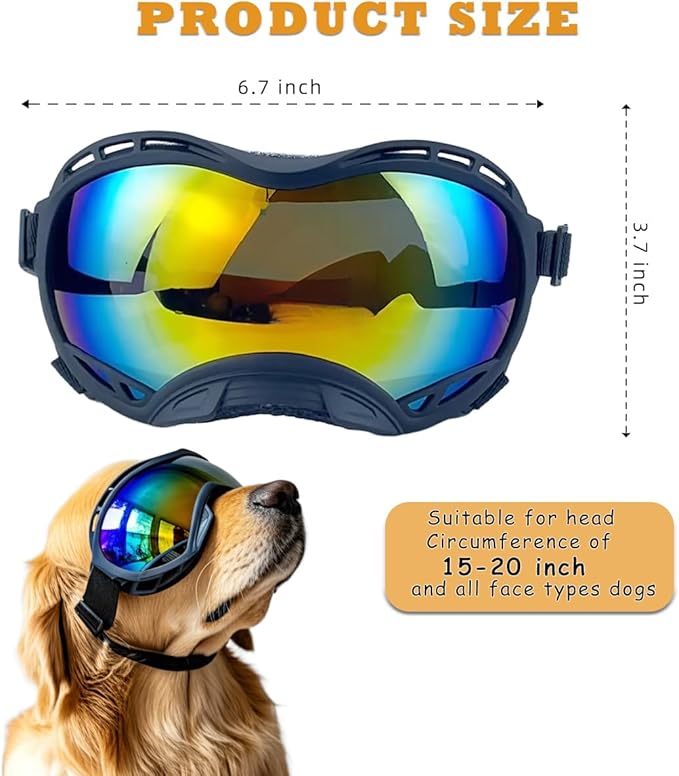 Dog Goggles for Large Breeds Anti-UV Sunglasses for Medium to Large Dogs, Windproof, Dustproof, Snowproof Eye Protection, Soft Frame Pet Goggles for Outdoor Activities (Colored Lens)-PawvioPets
