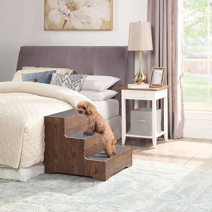 beeNbkks Furniture Style Dog Stairs, Pet Steps for Small Dogs and Cats, Wooden Non-Slip Pet Ladder for Elderly Injured Pets Short Legged Puppy to Reach Couch Sofa High Bed Windowsill-PawvioPets