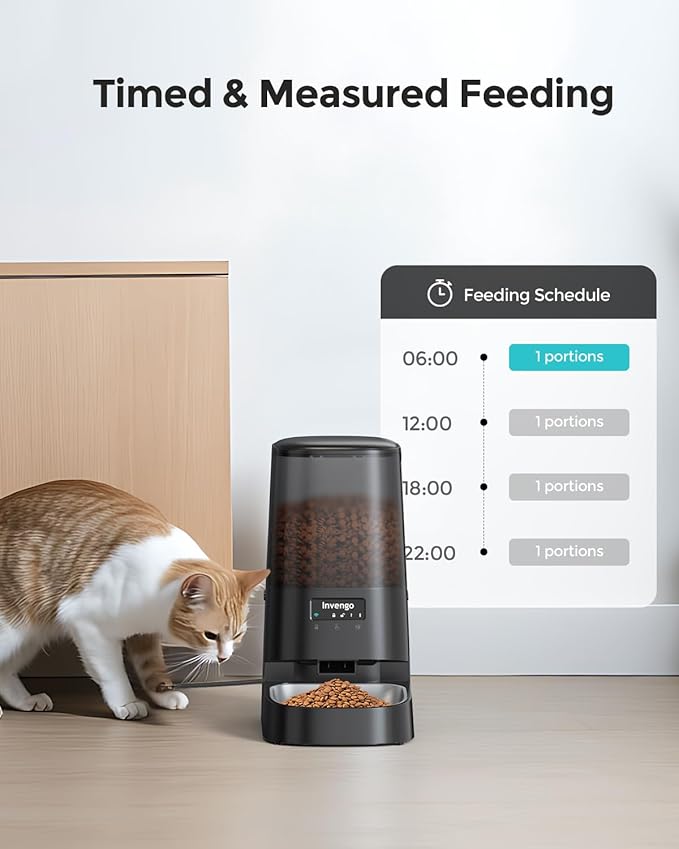 Cat Feeder Automatic - Cat Food Dispenser MeowServe S20, Auto Dog Feeder with Stainless Steel Bowl, 5L Pet Feeder with Patented Anti-Jam Port, App, Dual Lock Lid, Dual-Band WiFi & Power Supply-PawvioPets