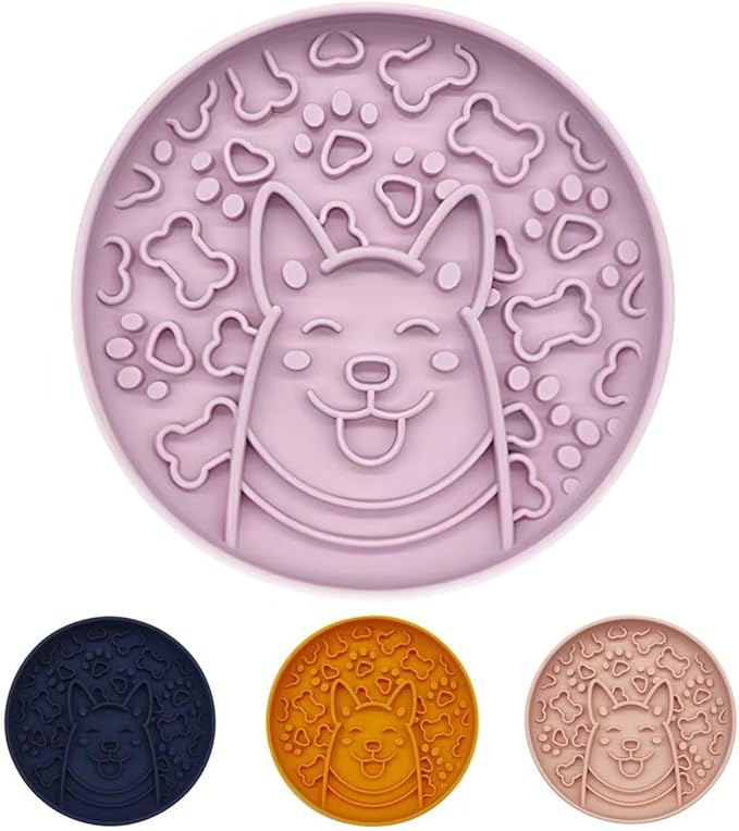 Dog Slow Feeder Bowl, Silicone Dog Bowl, Non-Slip Suction Cups Design,Boring and Anxiety Reducer.(Light Purple)-PawvioPets