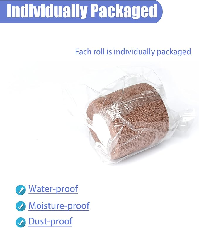 9 Pack 2" x 5 Yards Self Adhesive Bandage Wrap Self Stick Wrap for Ankle, Wrist, Finger, Sports, Breathable Cohesive Vet Tape for Pets (Brown)-PawvioPets