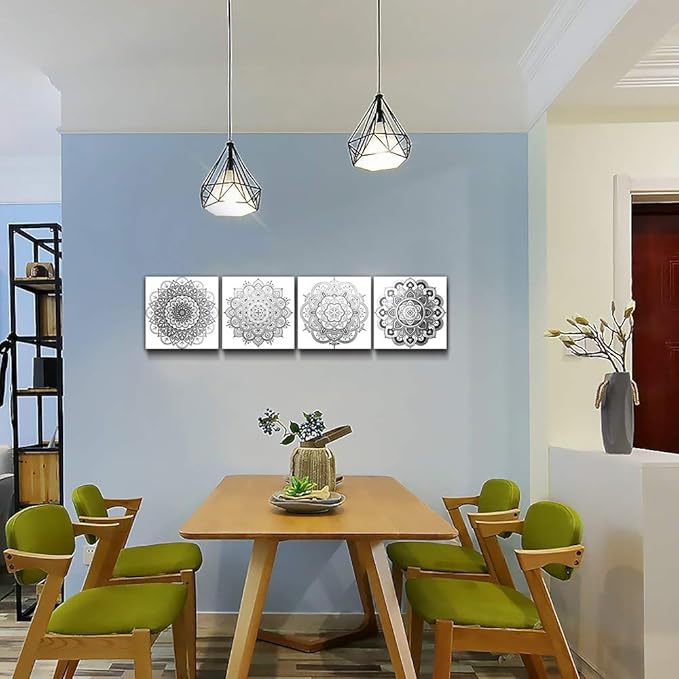 Black and white art Decorative pattern Canvas Wall Art for Living Room Bedroom wall decor Bathroom decorations,4 piece Modern Home decoration inspirational wall paintings Posters Pictures artwork-PawvioPets