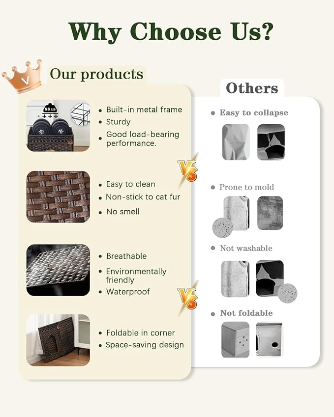 Cat Beds for Indoor Cats Extra Large Double Cat Cave Pet Cube, Handwoven Rattan Cat Houses with Double-Sided Soft Cushions, 18.5 x 20.5 x 19.1 Inches Foldable Hideaway in Living Room Brown-PawvioPets