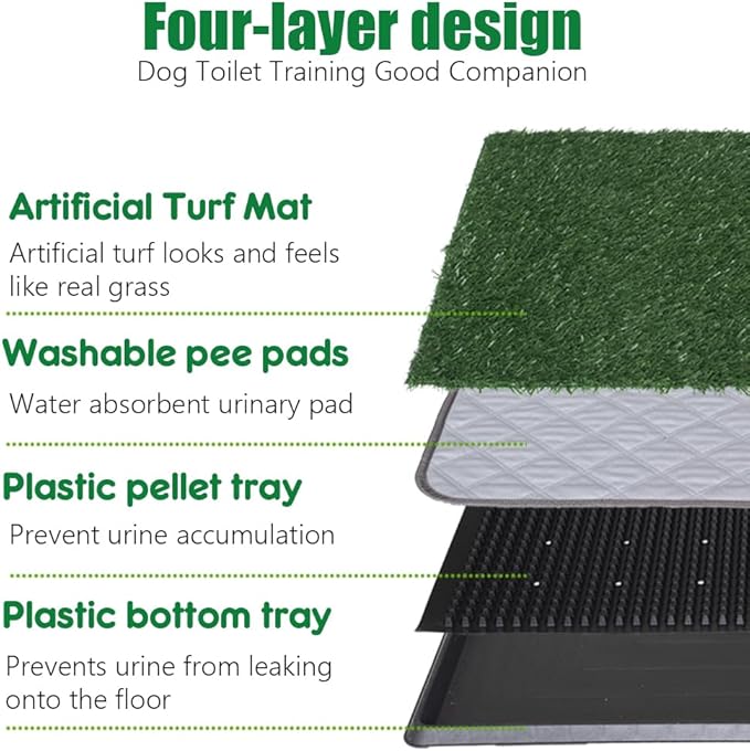 Artificial Grass Dog Grass Pad with Tray, Reusable Pet Urinal Pads for Training, 4 Layers Washable Bathroom Balcony Indoor Dog Potty (L-20×30")-PawvioPets