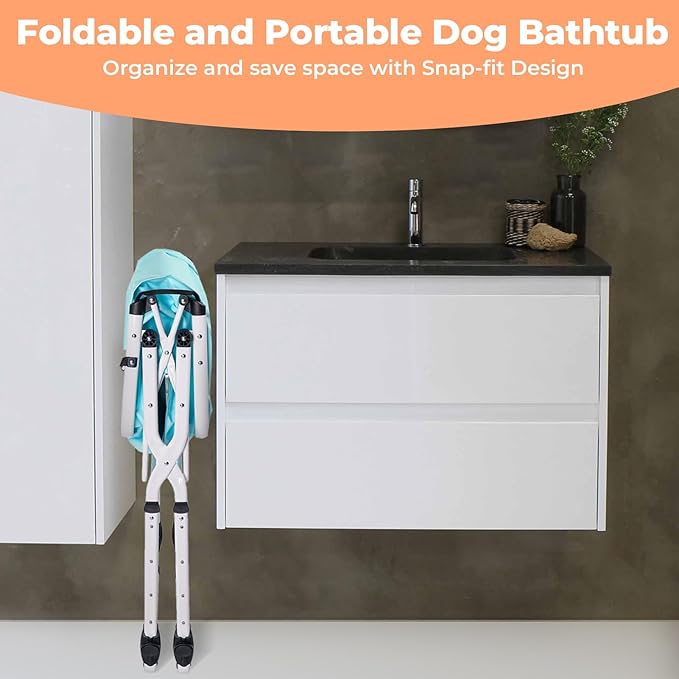 Elevated Portable Dog Bathtub, 5 Height Adjustable Dog Washing Station for Pet Shower and Grooming Foldable Bathing Tub with Storage & Anti-Slip Design for Small Large Dogs Cats-PawvioPets