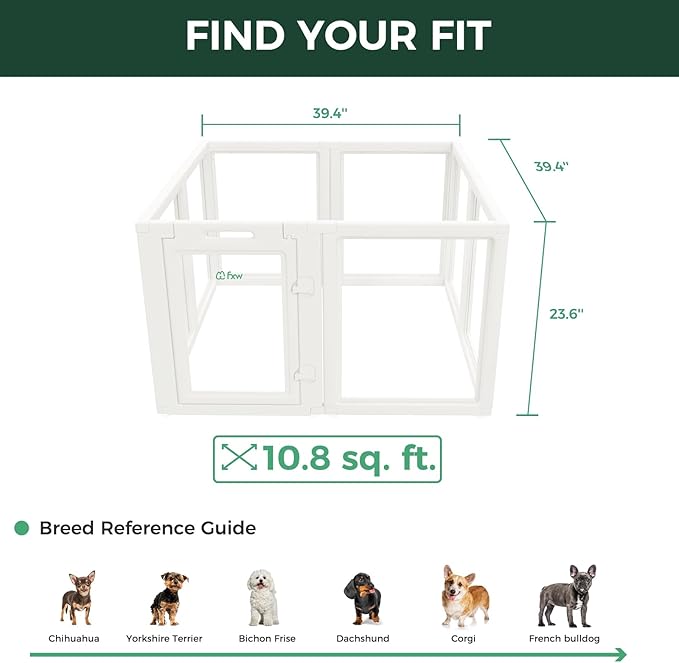 FXW AuraSpace Acrylic Indoor Unleashed Dog Playpen for Puppies and Small Dogs, 24 Inch, 8 Panels, White-PawvioPets