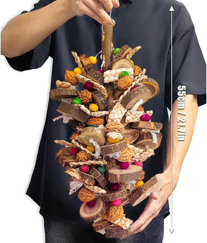 Extra Large Bird Parrot Toys- 21.7 inch Multicolored Natural Wooden Walnut Parrot Chewing Toy Suggested for Macaws cokatoos, African Grey and a Variety of Amazon Parrots. (Large Size)-PawvioPets