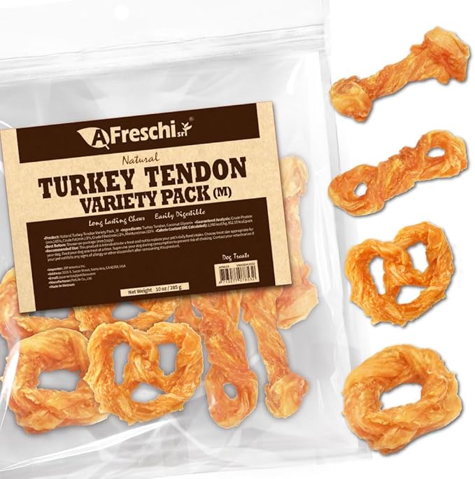 Afreschi Turkey Tendon Variety Pack (M) 10 oz, USA-Sourced Turkey Tendon, All Natural Puppy Chew, Hypoallergenic, Rawhide Alternative-PawvioPets